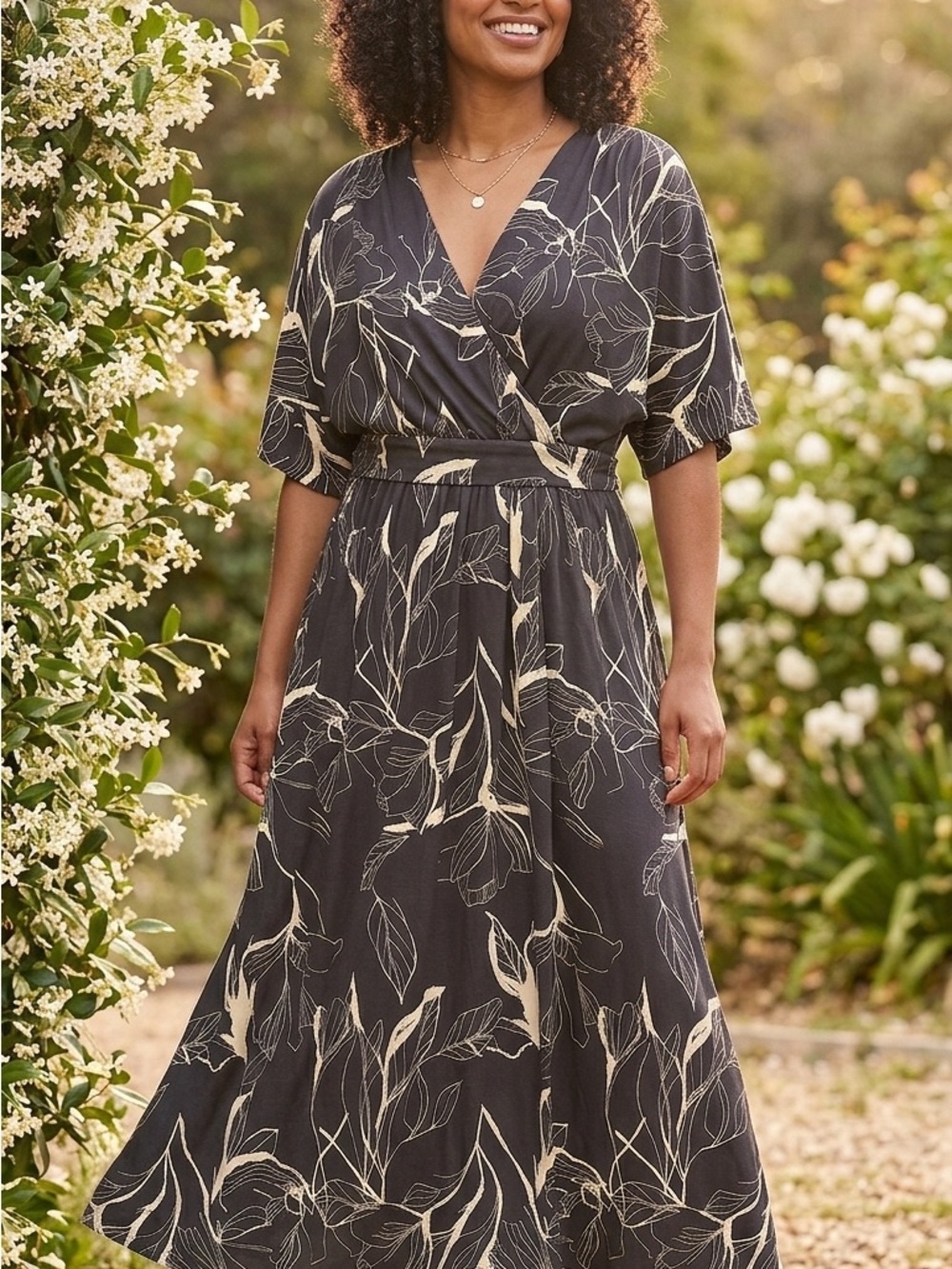 Black Floral Print Wrap Maxi Dress - Classic V-Neck